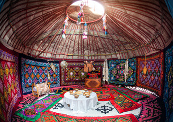 Kazakh yurt interior - obrazy, fototapety, plakaty
