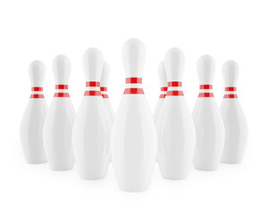 Bowling pins with red stripes isolated on white background