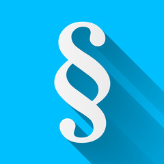 Law icon with a long shadow on light blue background