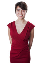 Young beautiful girl wearing a red coctail dress