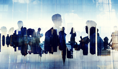 Business People Silhouette Working Cityscape Teamwork Concept
