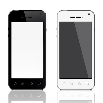 Smartphones with reflection on white background