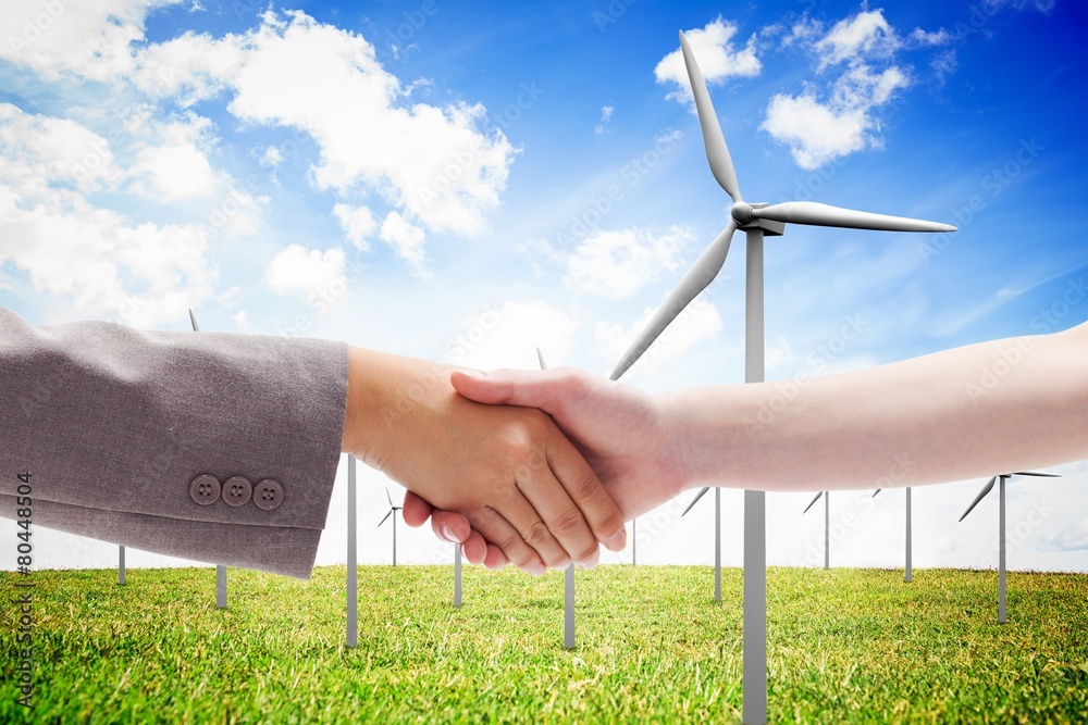 Wall mural composite image of handshake between two women