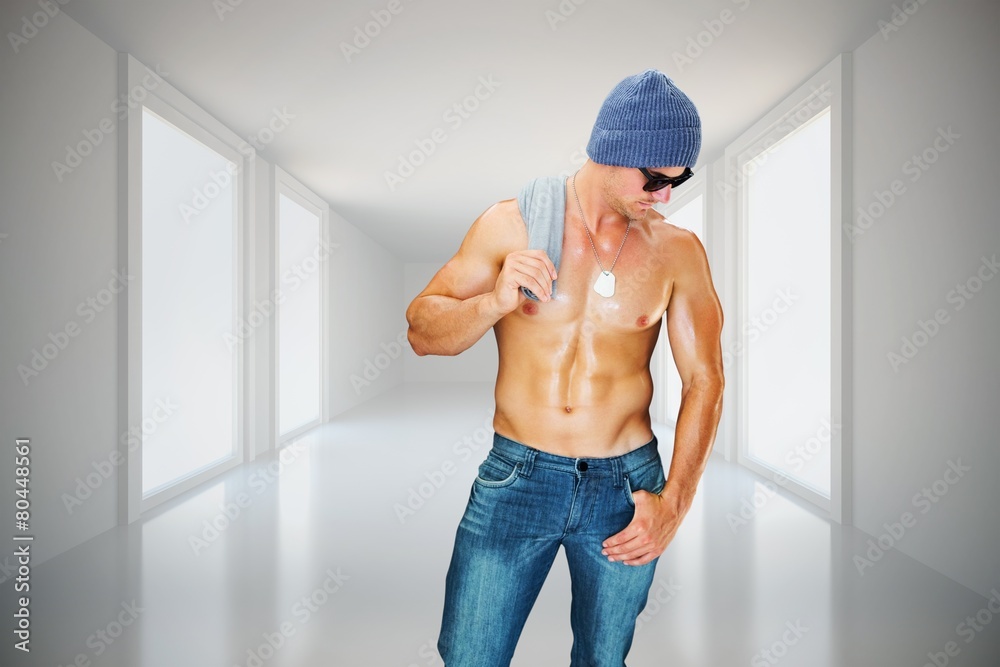 Poster composite image of attractive bodybuilder