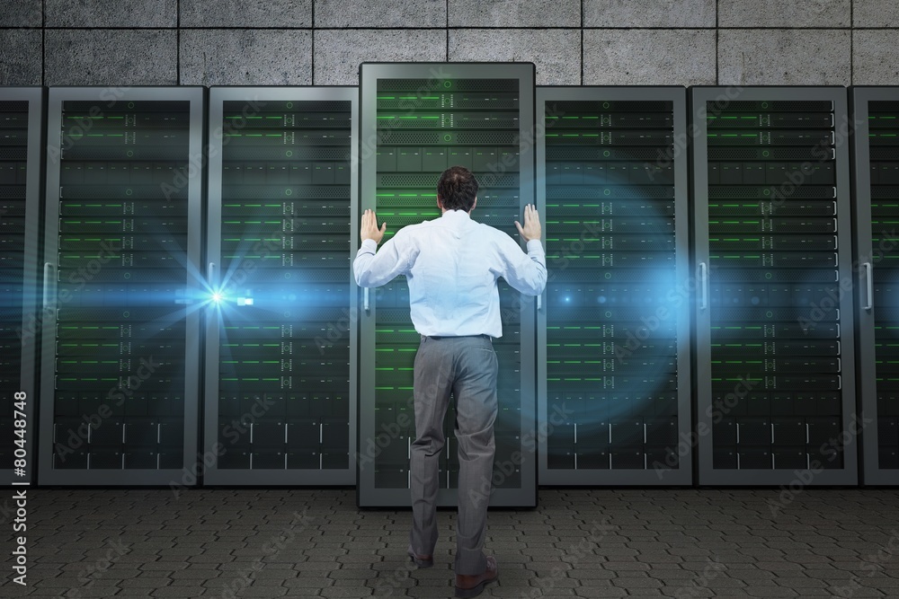 Poster composite image of businessman posing with hands up