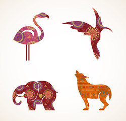 Collection of patterned Bohemian, Tribal objects, elements and