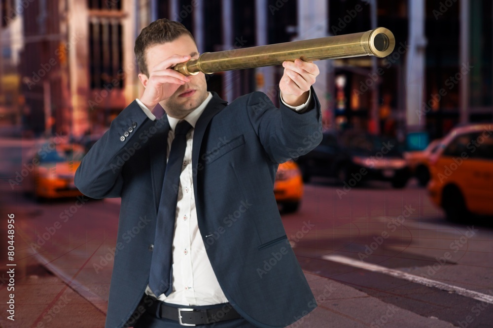 Poster composite image of businessman looking through telescope