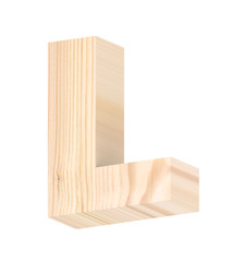 One letter from pine wood alphabet set isolated over white. 