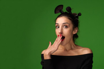 Fototapeta premium Beautiful woman with makeup brushes - Stock Image