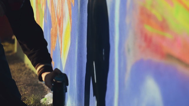 Graffiti Artist Paint Spraying the Wall, Urban Street Art