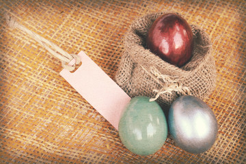 Vintage paper textures easter decoration, colorful eggs.