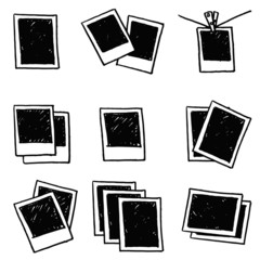 Retro frame isolated on white background, doodle blank polaroid