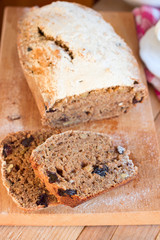 Sweet whole-wheat bread with bananas, nuts and raisins