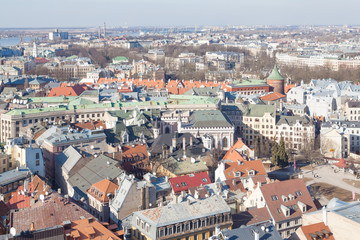 Fototapeta na wymiar Aerial view of Riga old centre roofs