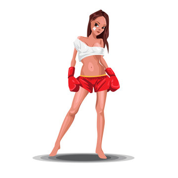 Vector beautiful woman boxer in red gloves