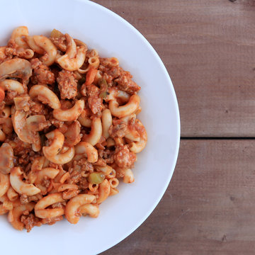 Macaroni And Beef With Vegetables And Tomato Sauce