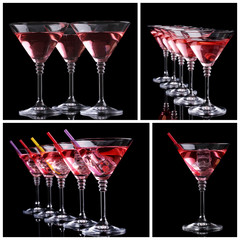 Collage of different cocktails on black background