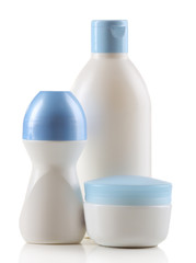 Cosmetic bottles isolated on white background