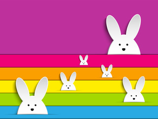 Happy Easter Rabbit Bunny on Rainbow Background