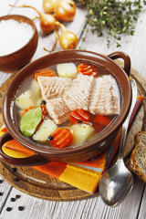 Fish soup in the bowl