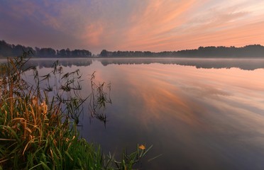 Beautiful lake sunrise landscape - obrazy, fototapety, plakaty