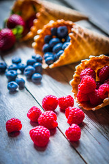 Berries in waffle cones