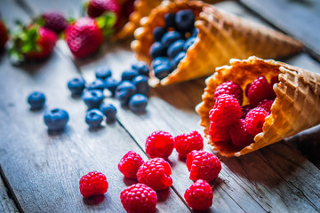 Berries in waffle cones