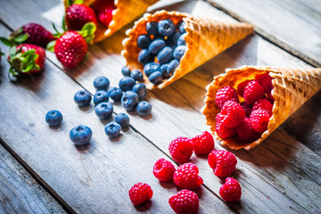 Berries in waffle cones