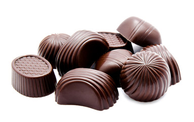 Assortment of chocolate candies isolated on a white