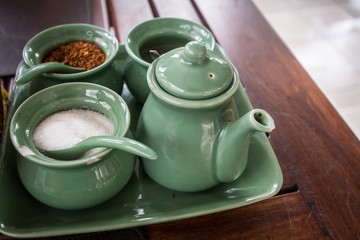 Thai  noodle seasonings on table