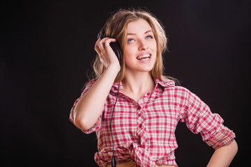 Woman in checkered shirt