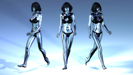 Digital 3D Illustration of walking Manikins