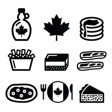 Canadian food icons - maple syrup, poutine, nanaimo bar