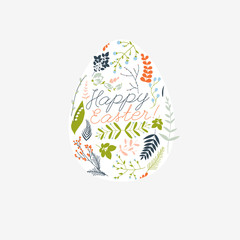 Happy Easter greeting card with flowers eggs and rabbit elements