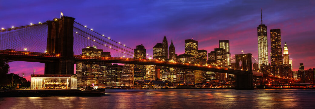 Fototapeta Most Brooklyński i Manhattan przy zmierzchem