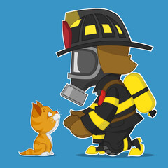 firefighter and kitten