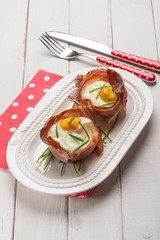 speck bowl with eggs and chive