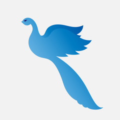 Blue flying bird. Abstract vector symbol.