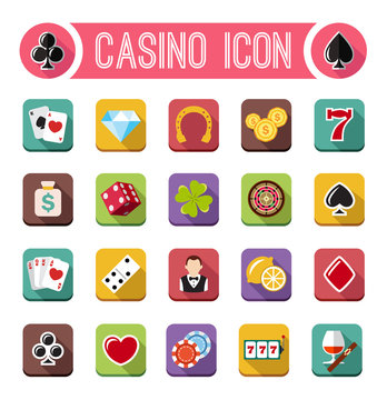 Vector casino flat icons, slot machine