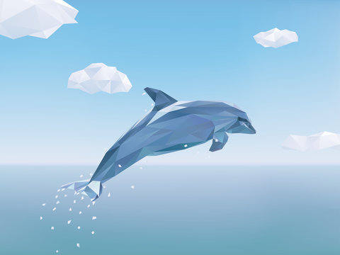 Low Poly Dolphin jumping from ocean vector