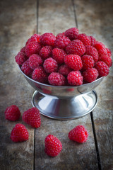 raspberries in a metal bowl