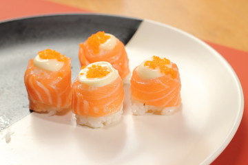 Japanese  cuisine sushi set with salmon