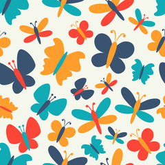 Retro seamless vector pattern of colorful butterfly silhouettes