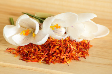 Saffron spice and flower crocus