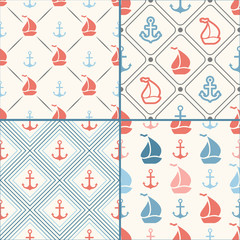 Seamless vector pattern set of anchor, sailboat shape in frame