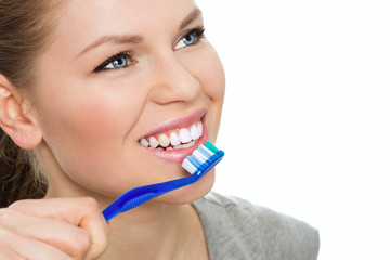 Young Caucasian female model with beautiful white smile