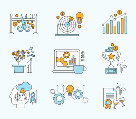 Abstract vector collection flat business and finance icons.