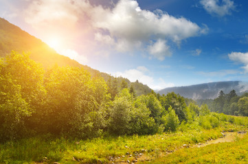 sunrise over the mountainside