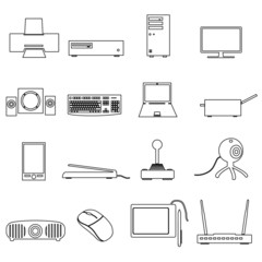 computer peripherals black outline icons set eps10