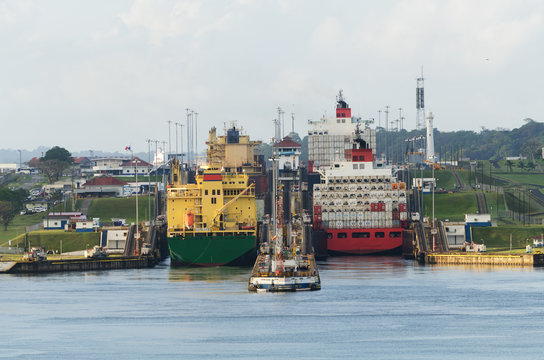 Cargo Ship in Panama Canal